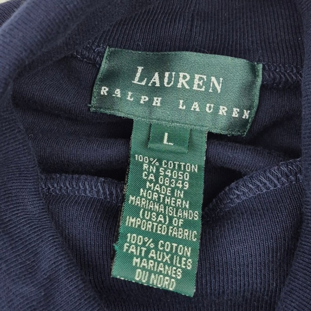 Lauren Ralph Lauren Navy Mock Neck Long Sleeve Shirt L Embroidered Crest Vtg Y2K - Picture 4 of 9